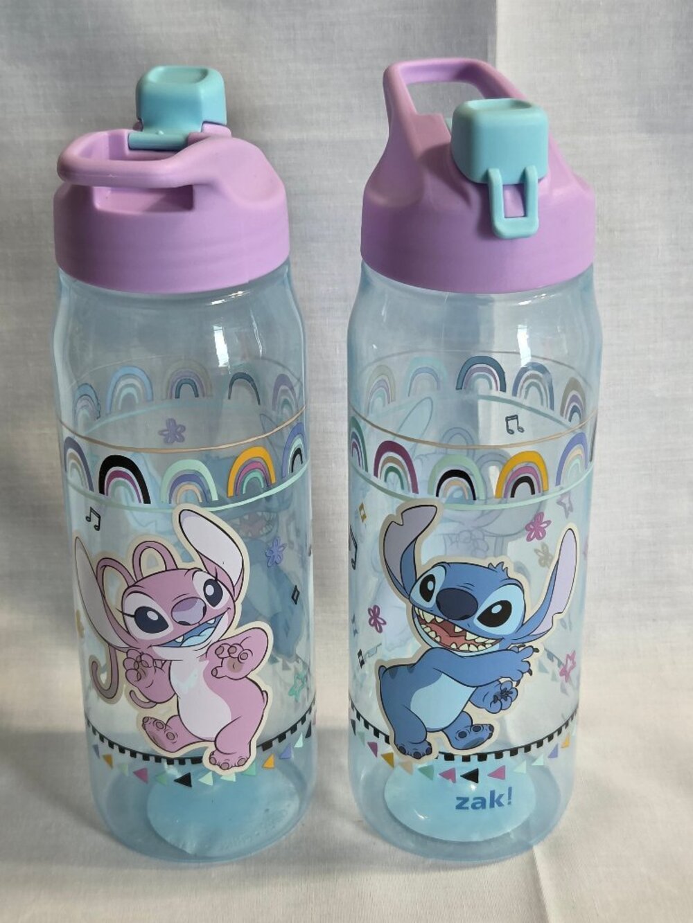 Disney Lot 2 STITCH Kids CUPS Travel Water Bottle plastic Drink FLip Lid